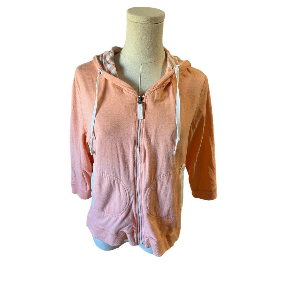 Onque Petite Hoodie Sweatshirt Full Zip Long Sleeves Pockets Orange Womens PL